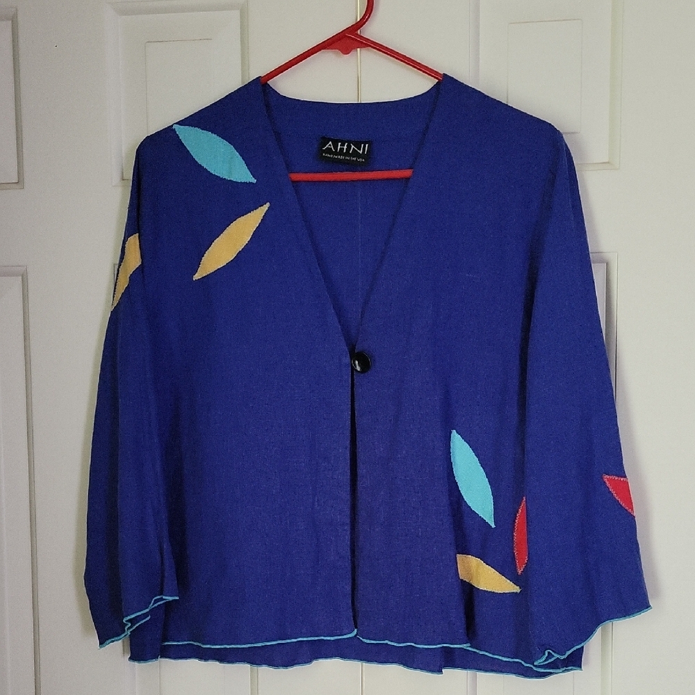 Ahni Womens 1 Button Art To Wear Linen Blazer Sz 1 Vintage Sz M